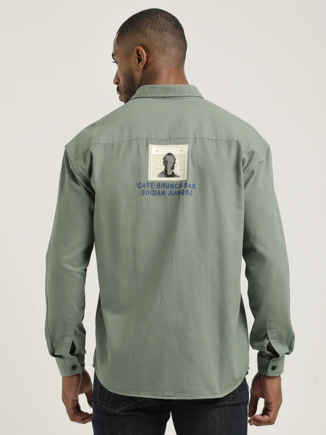 Men Cotton Shirt with Graphic Stickers - Image 3