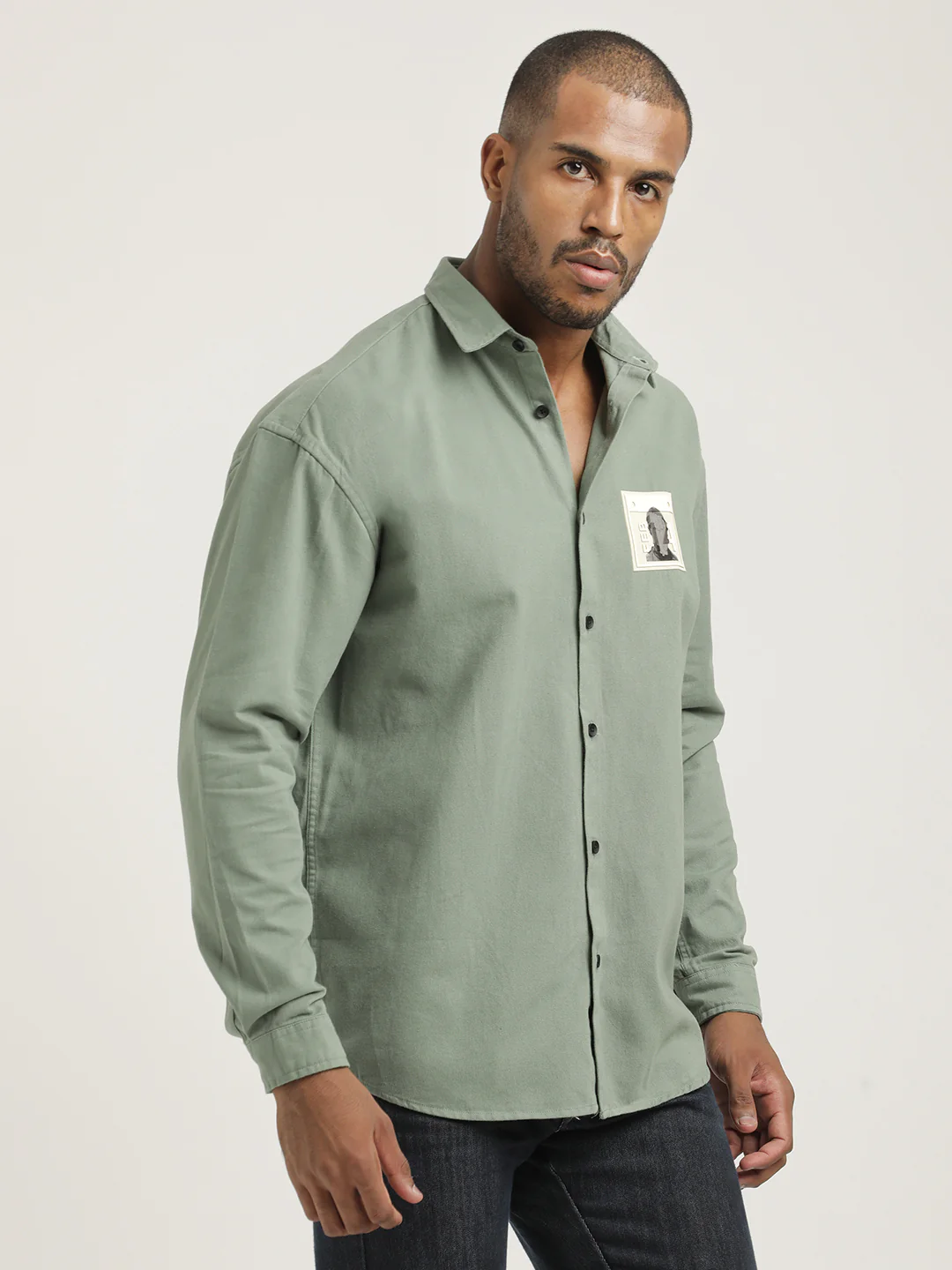 Men Cotton Shirt with Graphic Stickers - Image 4