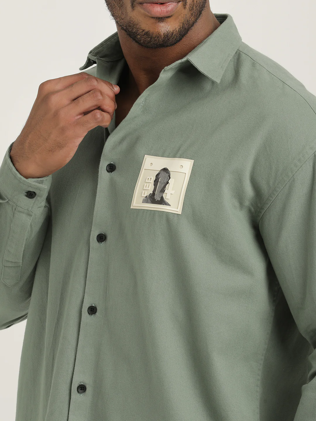 Men Cotton Shirt with Graphic Stickers - Image 5
