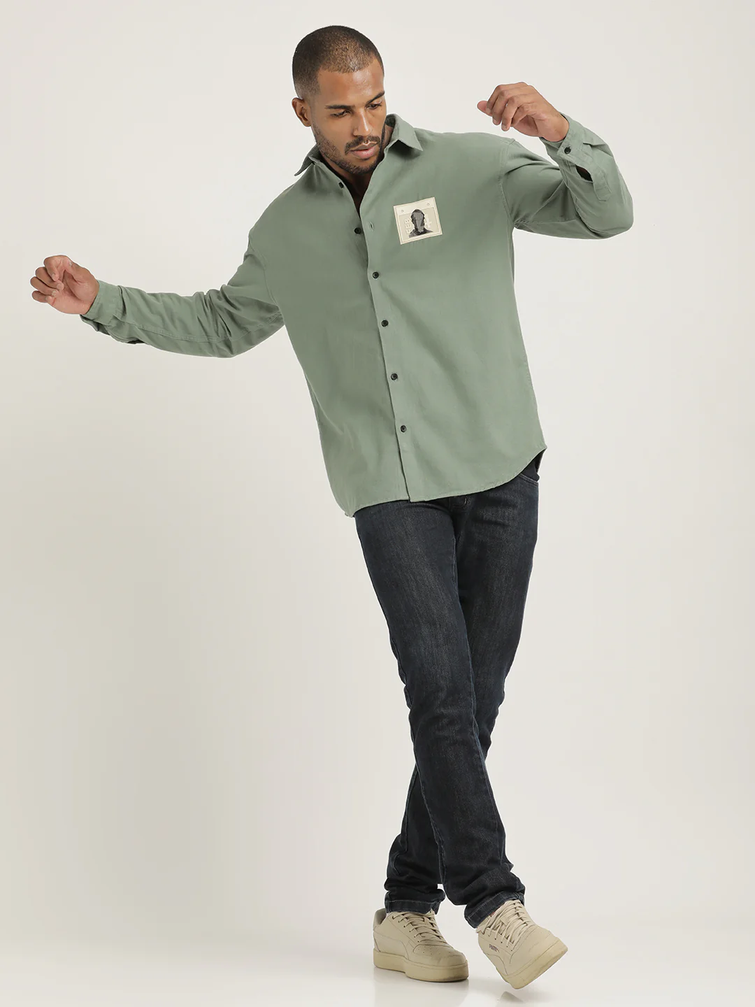 Men Cotton Shirt with Graphic Stickers - Image 6