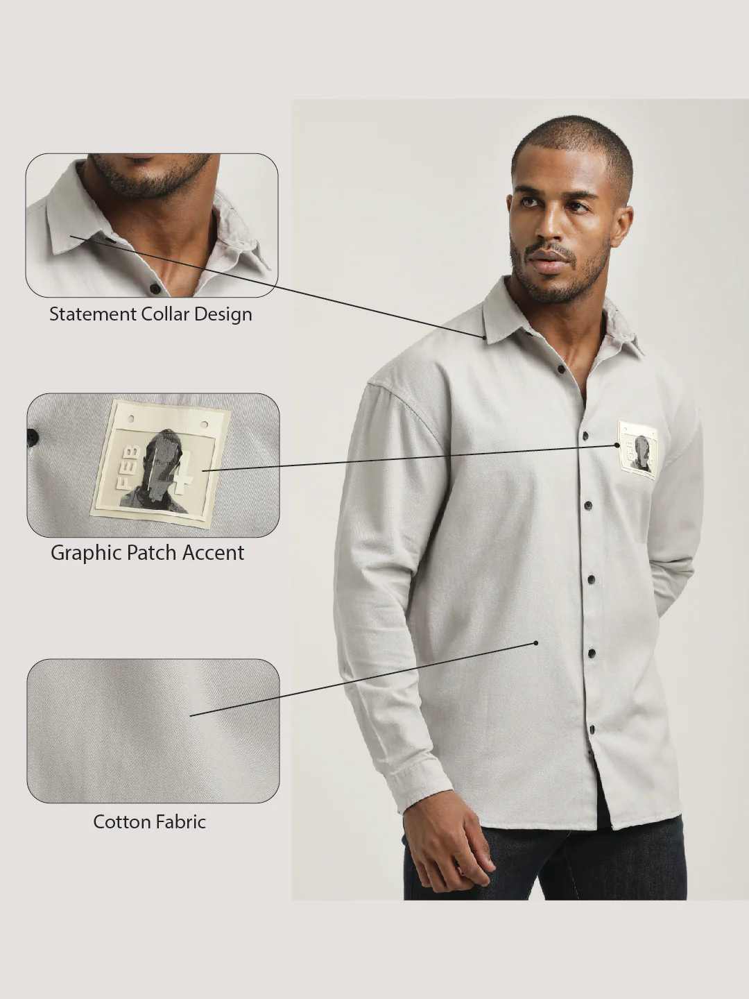 Men Cotton Shirt with Graphic Stickers - Image 2