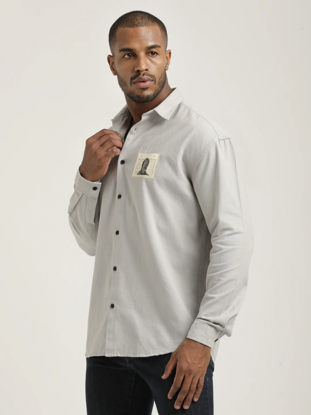 Men Cotton Shirt with Graphic Stickers - Image 4