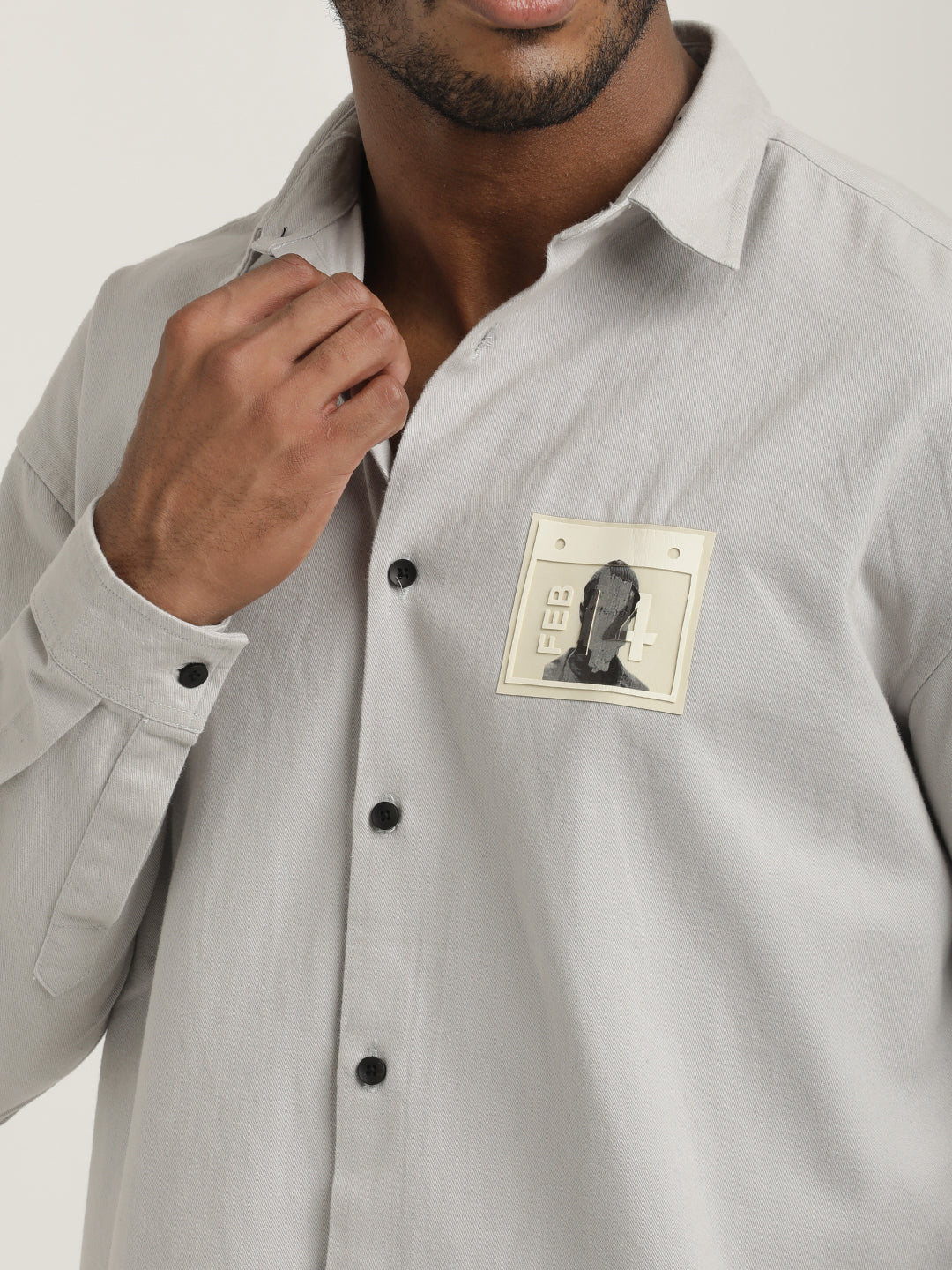 Men Cotton Shirt with Graphic Stickers - Image 5