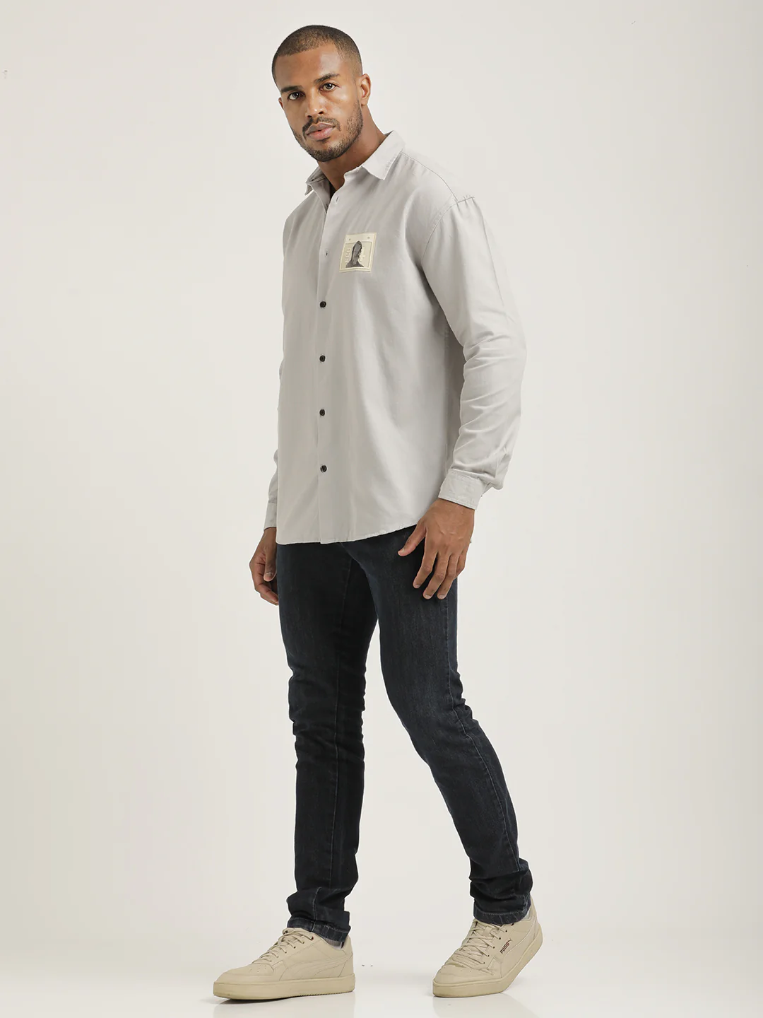 Men Cotton Shirt with Graphic Stickers - Image 6