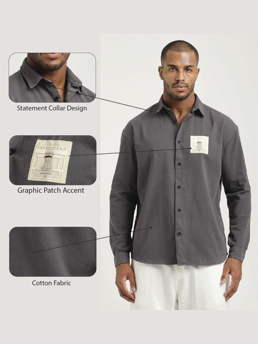 Men Cotton Shirt with Graphic Stickers - Image 2