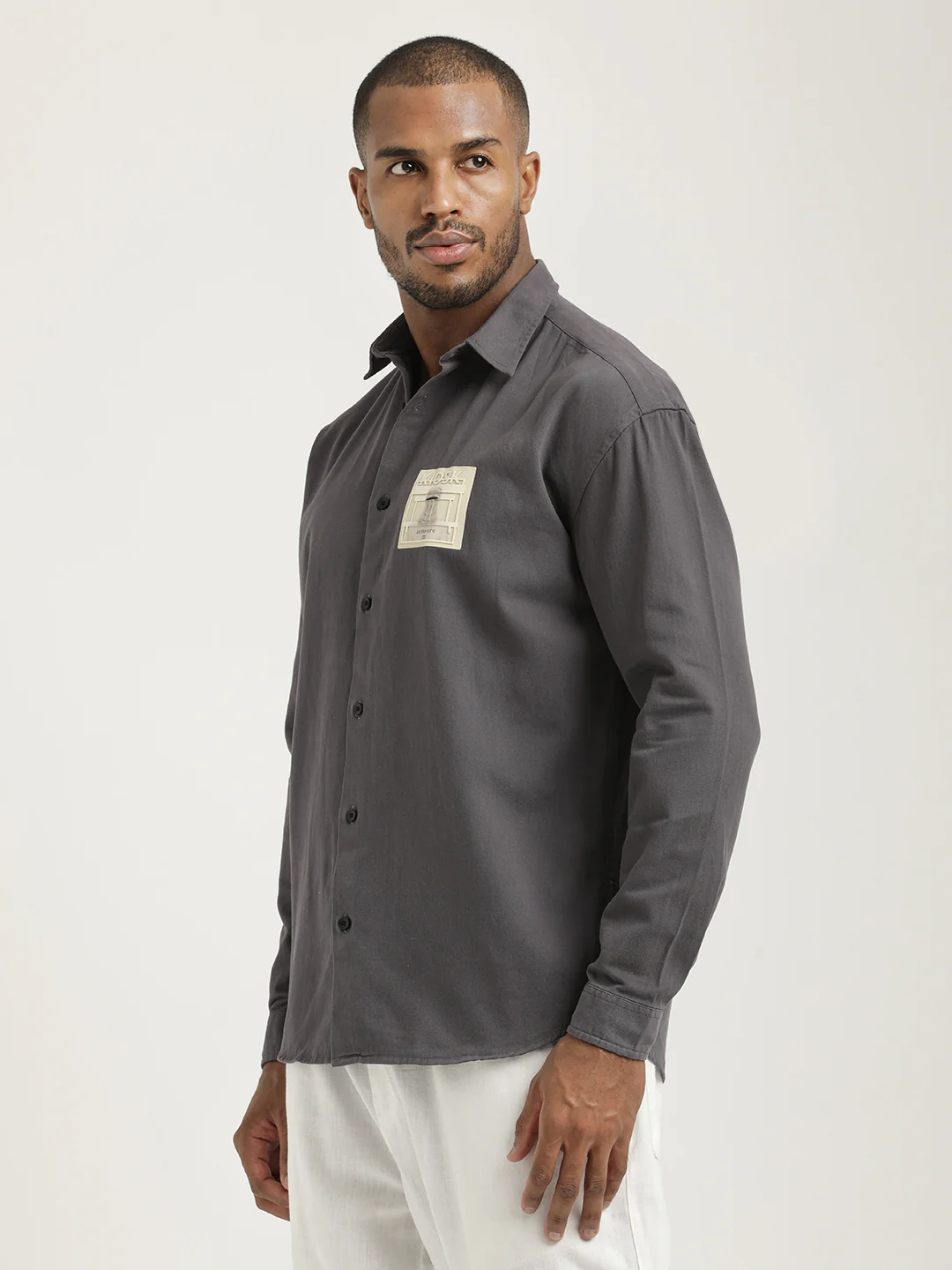 Men Cotton Shirt with Graphic Stickers - Image 4