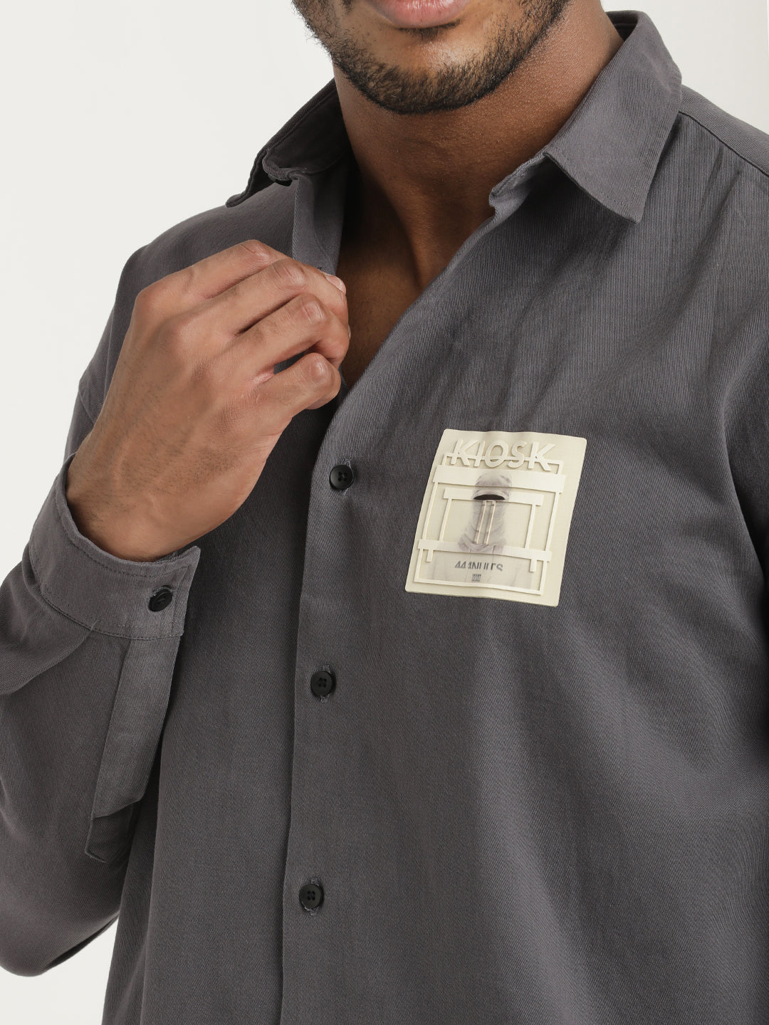 Men Cotton Shirt with Graphic Stickers - Image 5