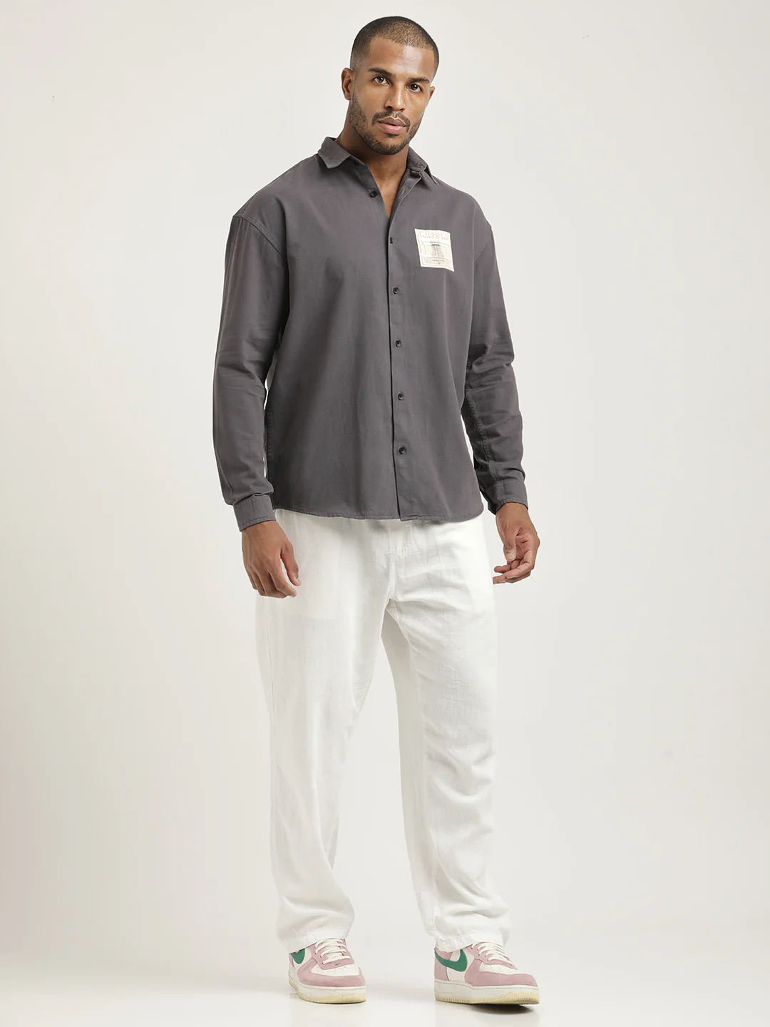 Men Cotton Shirt with Graphic Stickers - Image 6