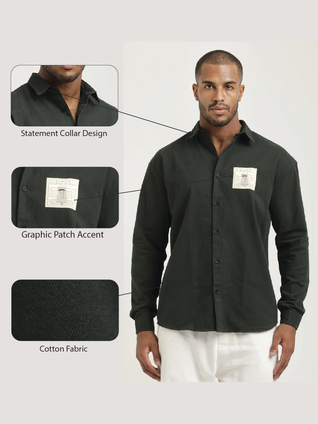 Men Cotton Shirt with Graphic Stickers - Image 2