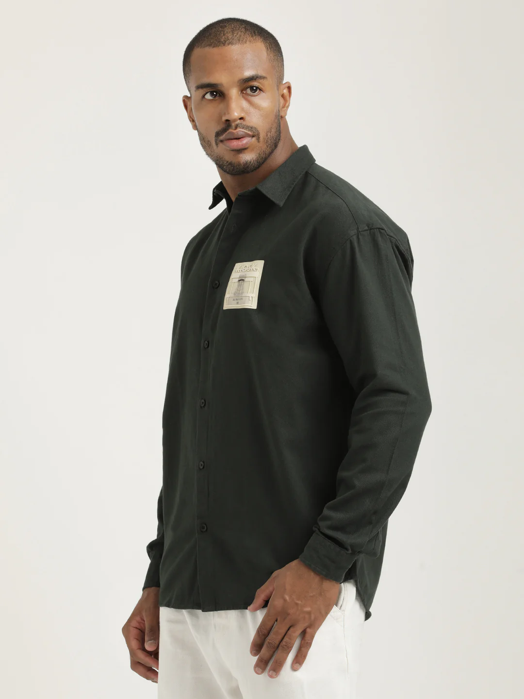 Men Cotton Shirt with Graphic Stickers - Image 4