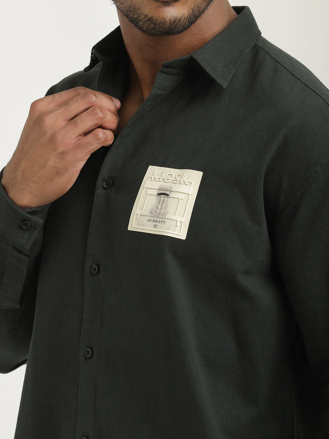 Men Cotton Shirt with Graphic Stickers - Image 5