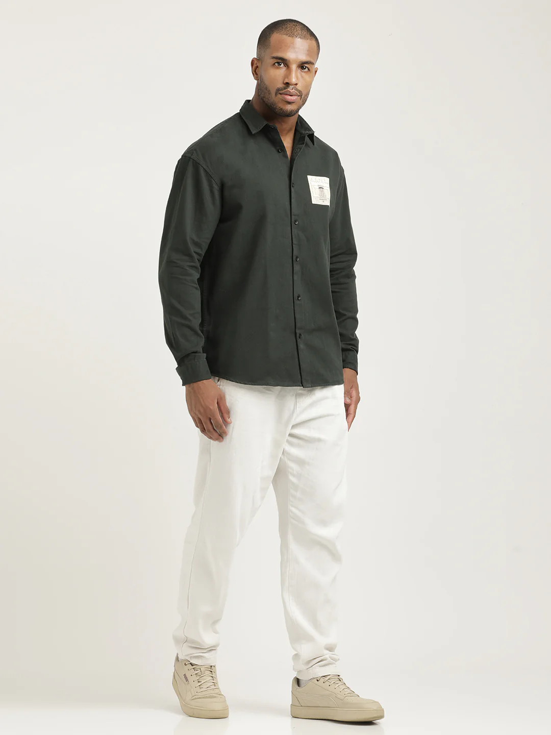 Men Cotton Shirt with Graphic Stickers - Image 6