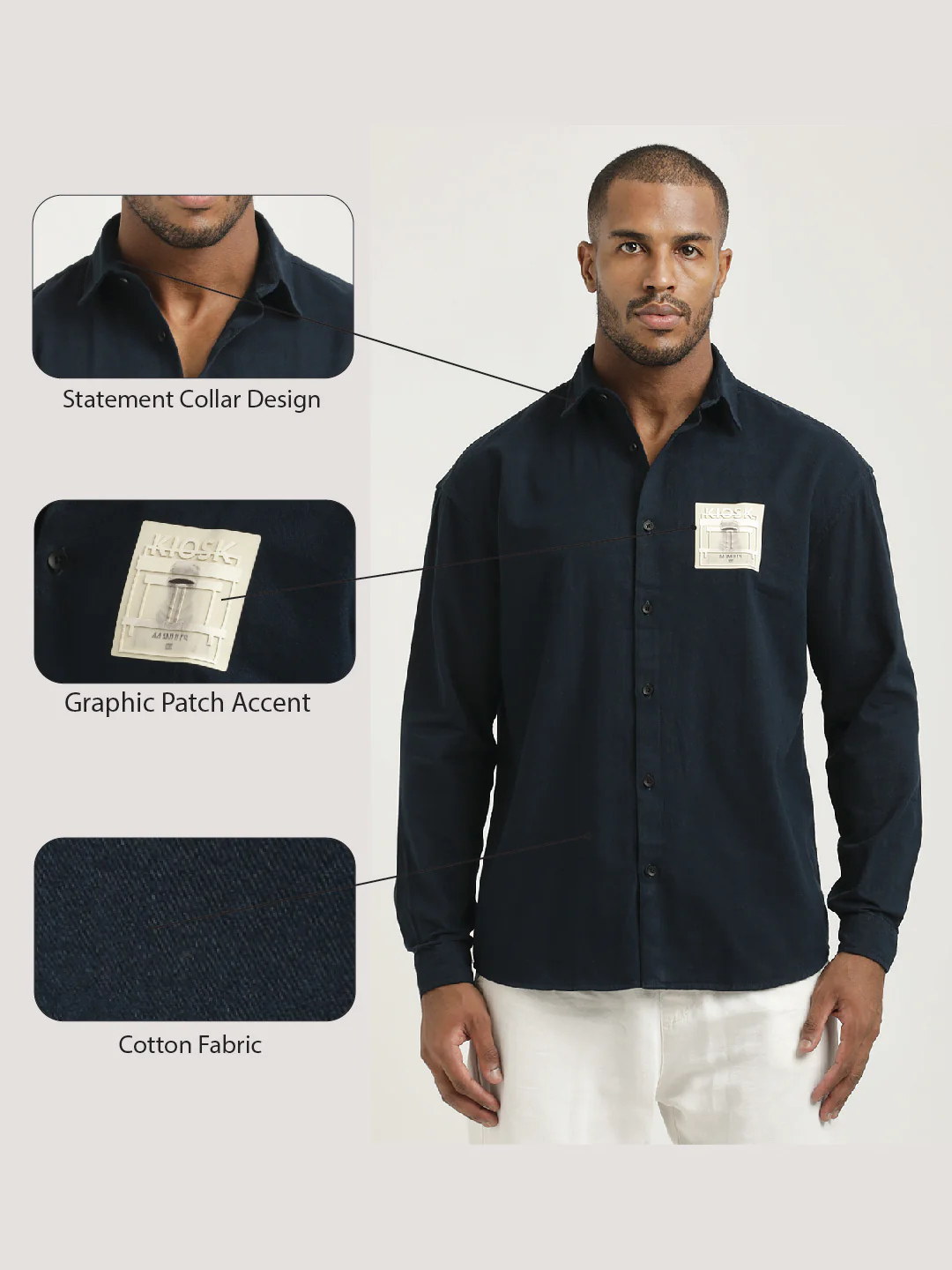 Men Cotton Shirt with Graphic Stickers - Image 2