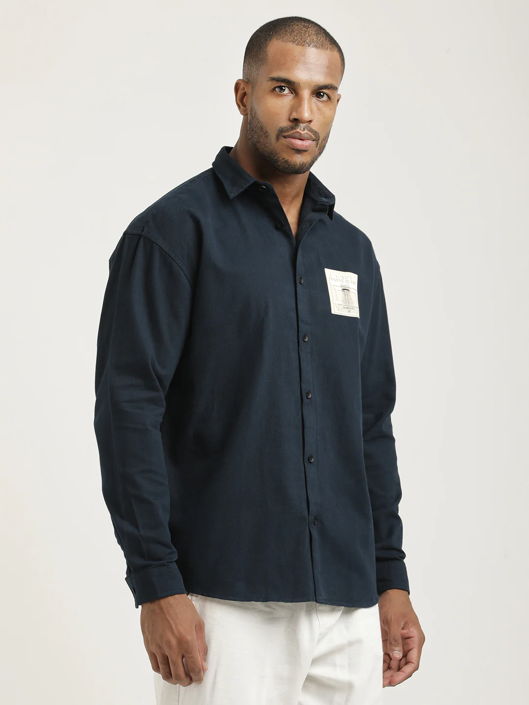 Men Cotton Shirt with Graphic Stickers - Image 4