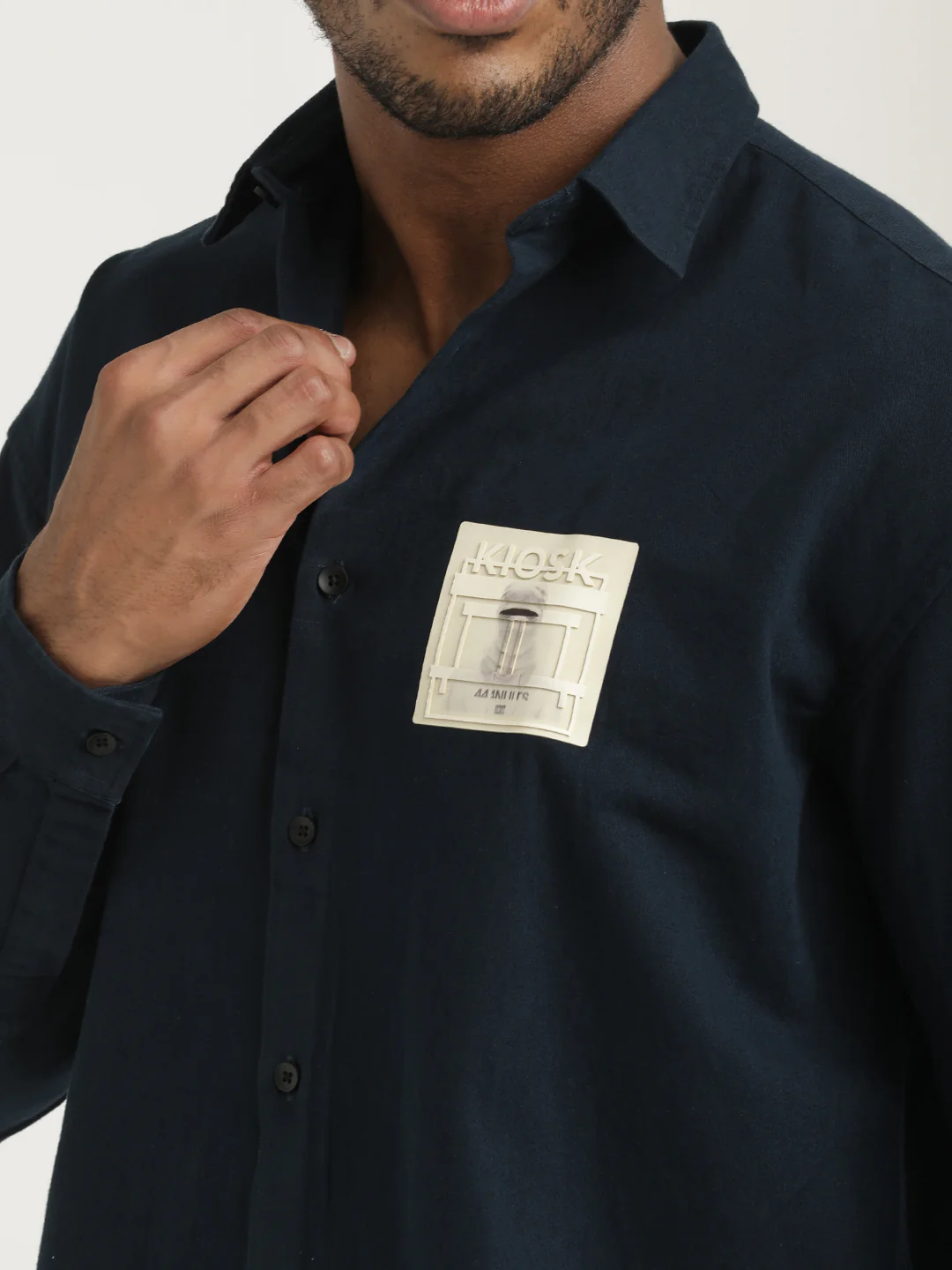 Men Cotton Shirt with Graphic Stickers - Image 5