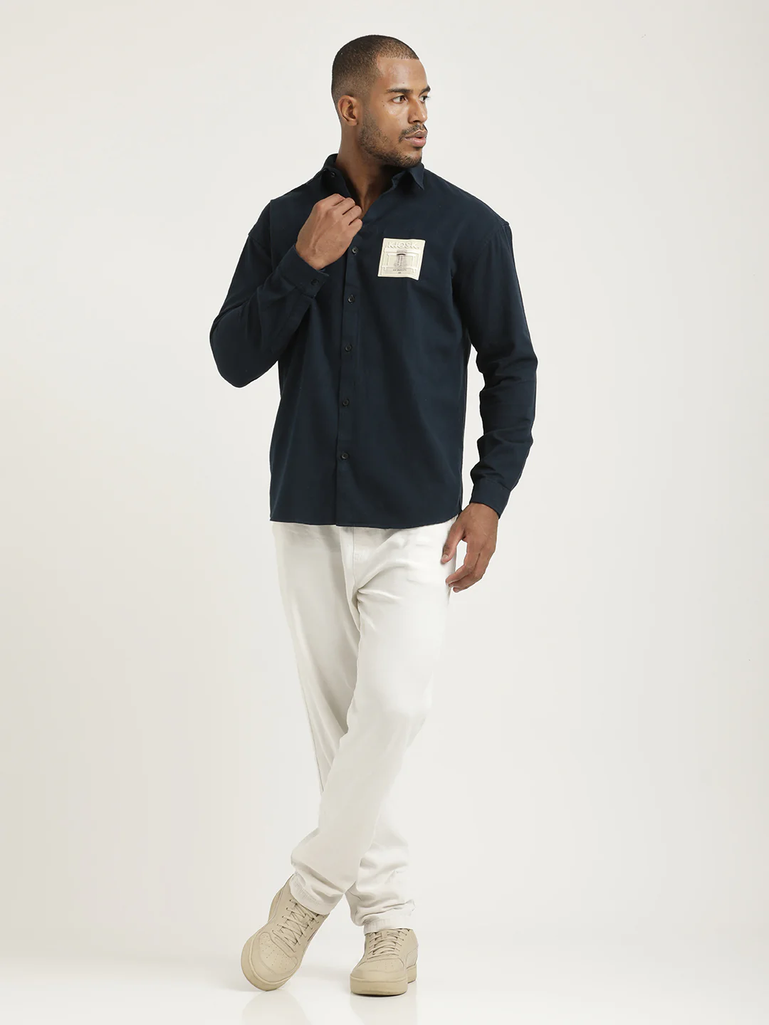 Men Cotton Shirt with Graphic Stickers - Image 6