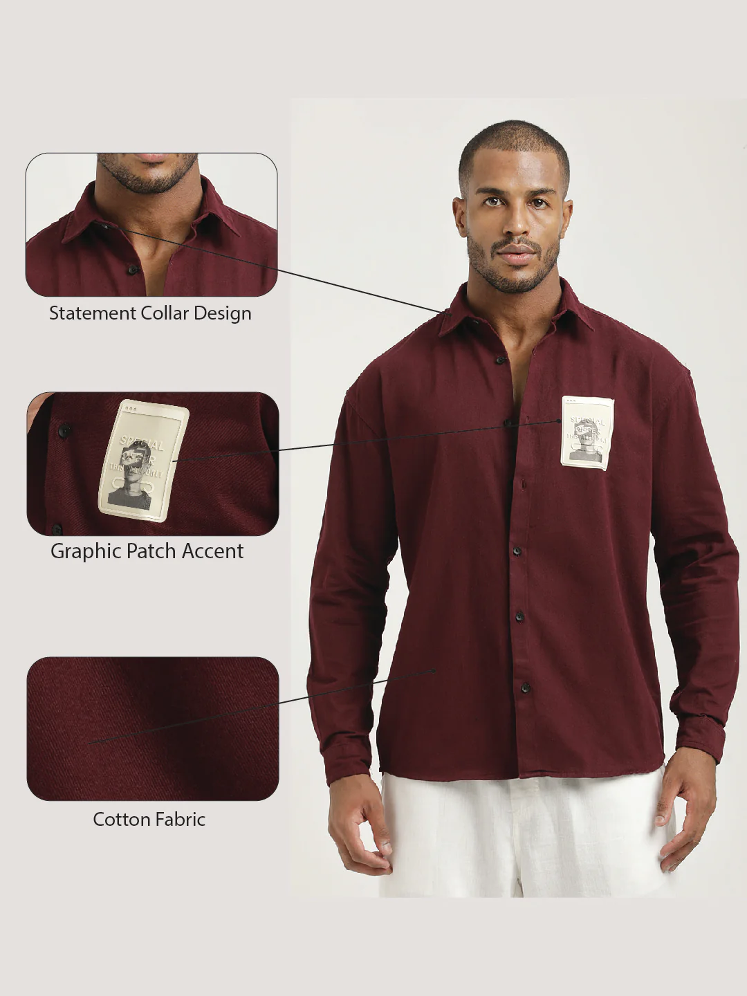 Men Cotton Shirt with Graphic Stickers - Image 2