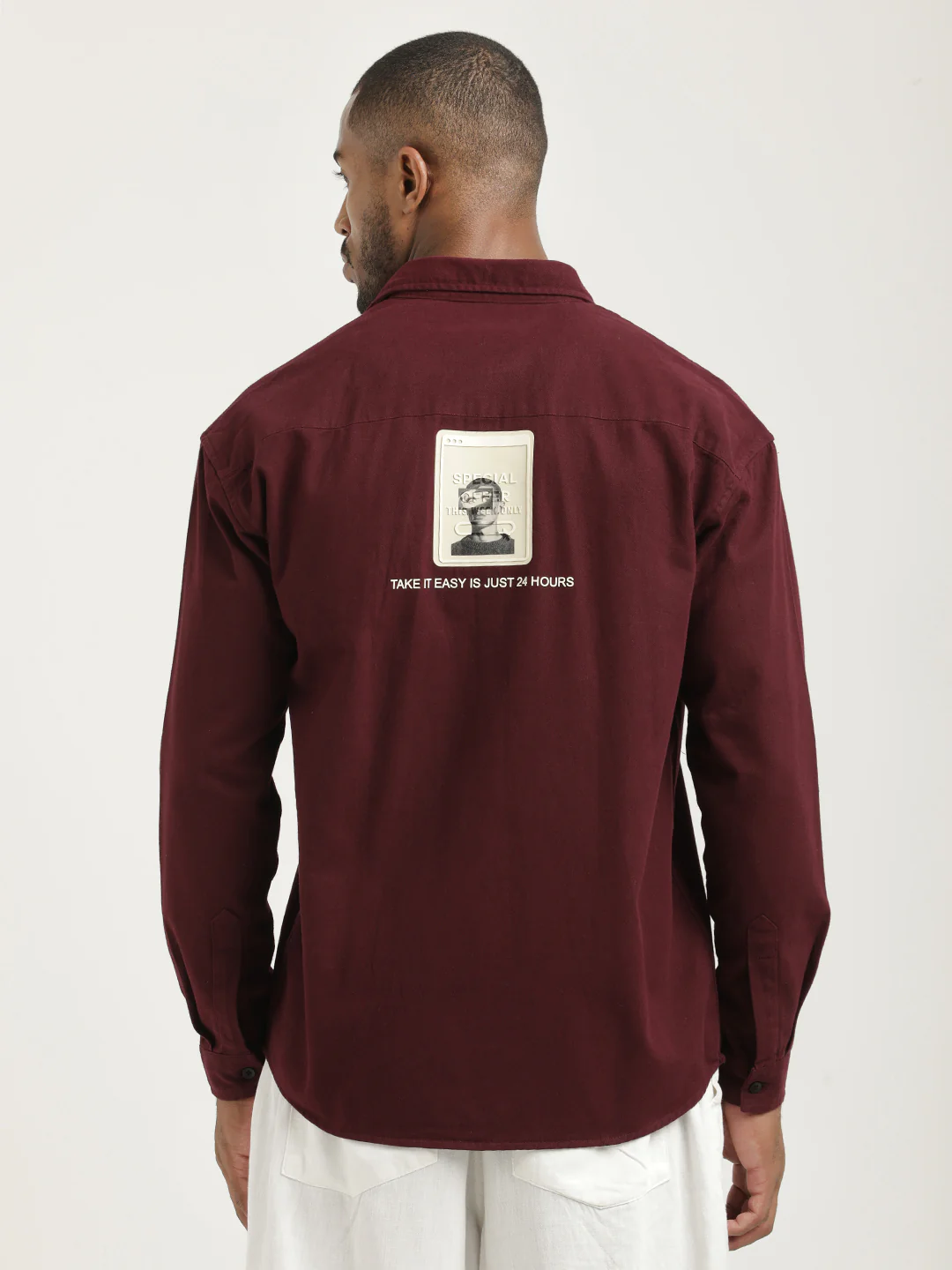 Men Cotton Shirt with Graphic Stickers - Image 3