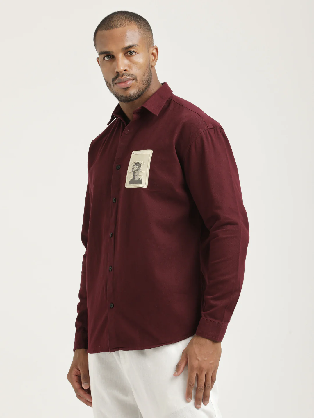 Men Cotton Shirt with Graphic Stickers - Image 4