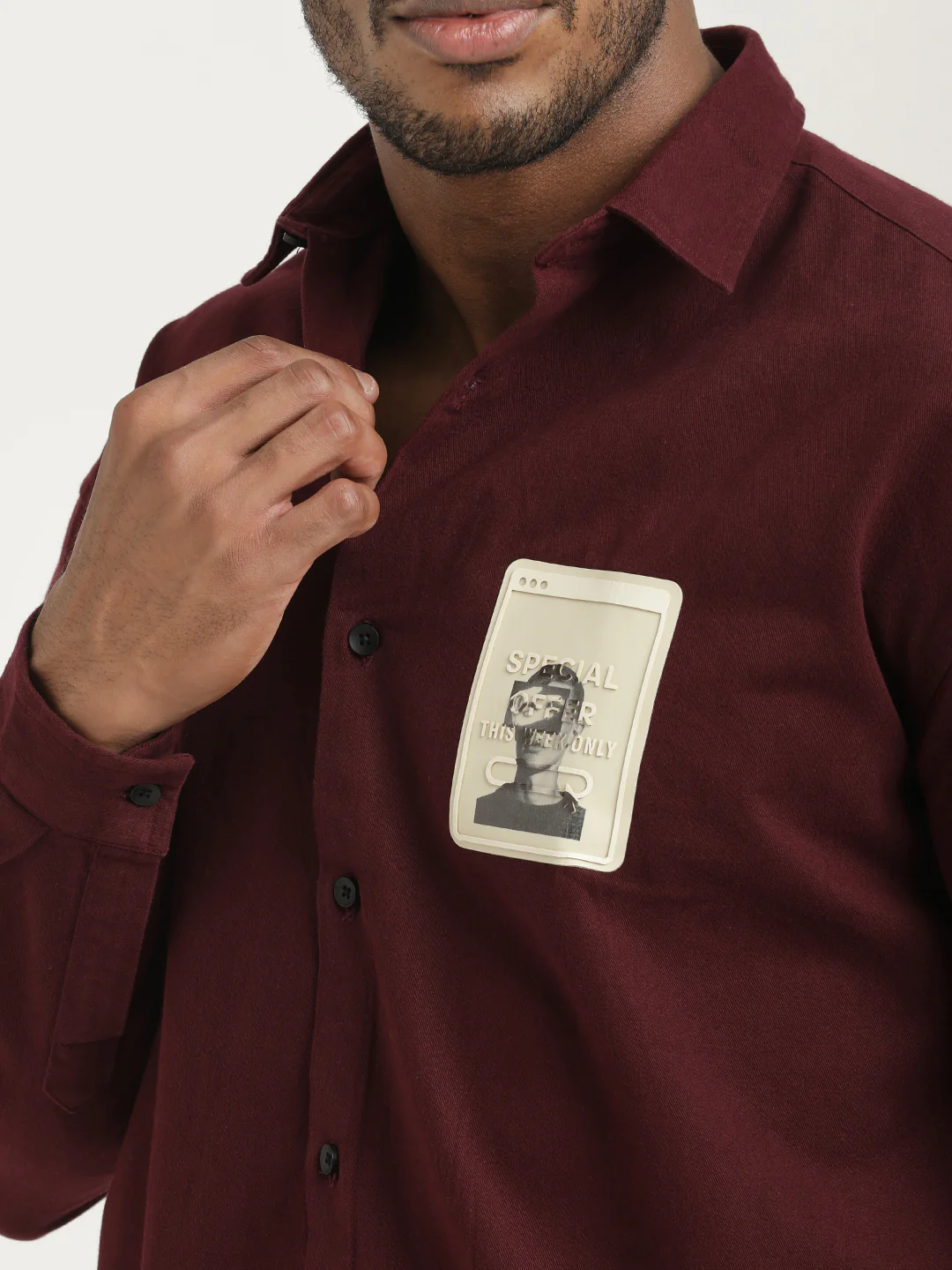 Men Cotton Shirt with Graphic Stickers - Image 5