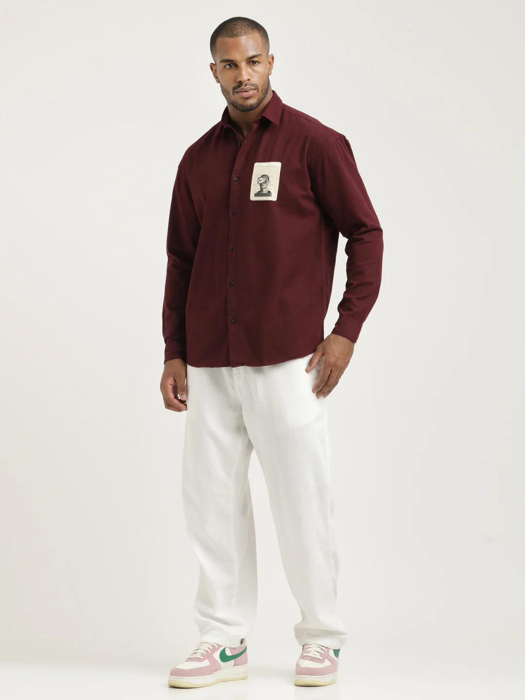 Men Cotton Shirt with Graphic Stickers - Image 6