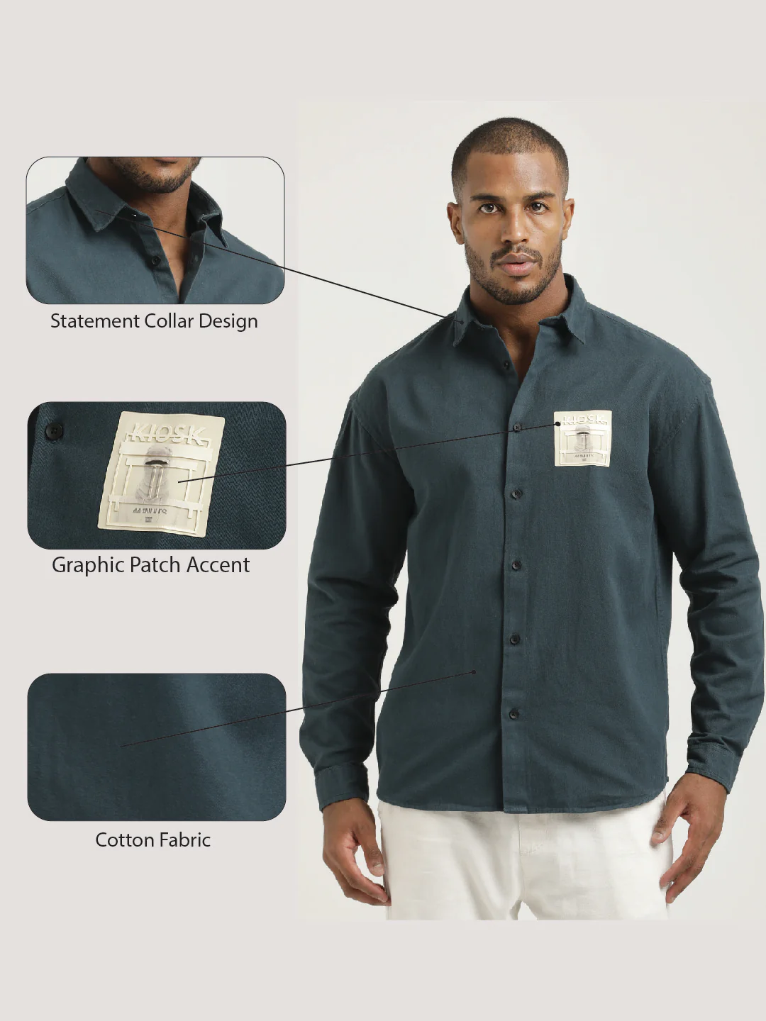 Men Cotton Shirt with Graphic Stickers - Image 2