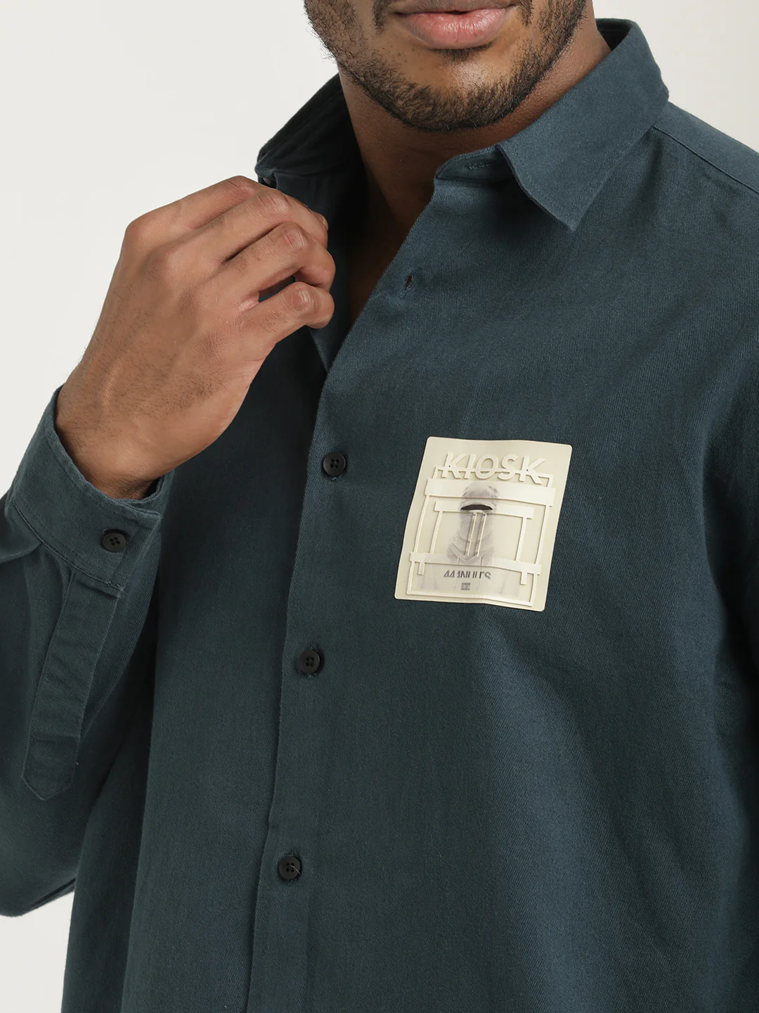 Men Cotton Shirt with Graphic Stickers - Image 4