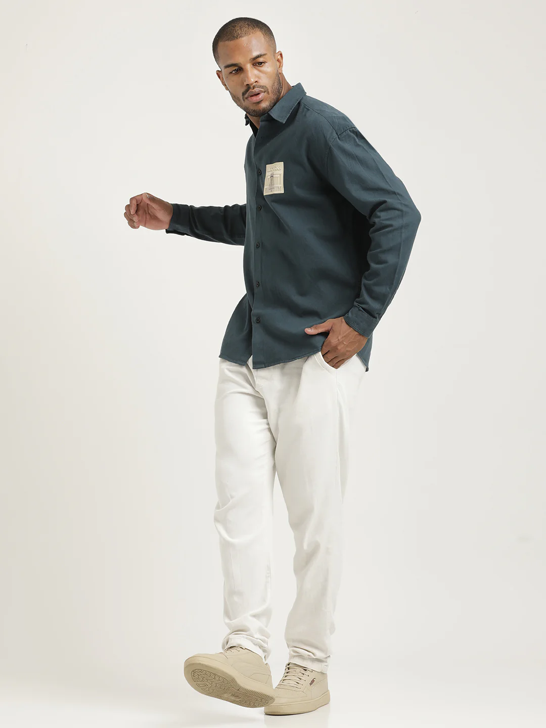Men Cotton Shirt with Graphic Stickers - Image 5