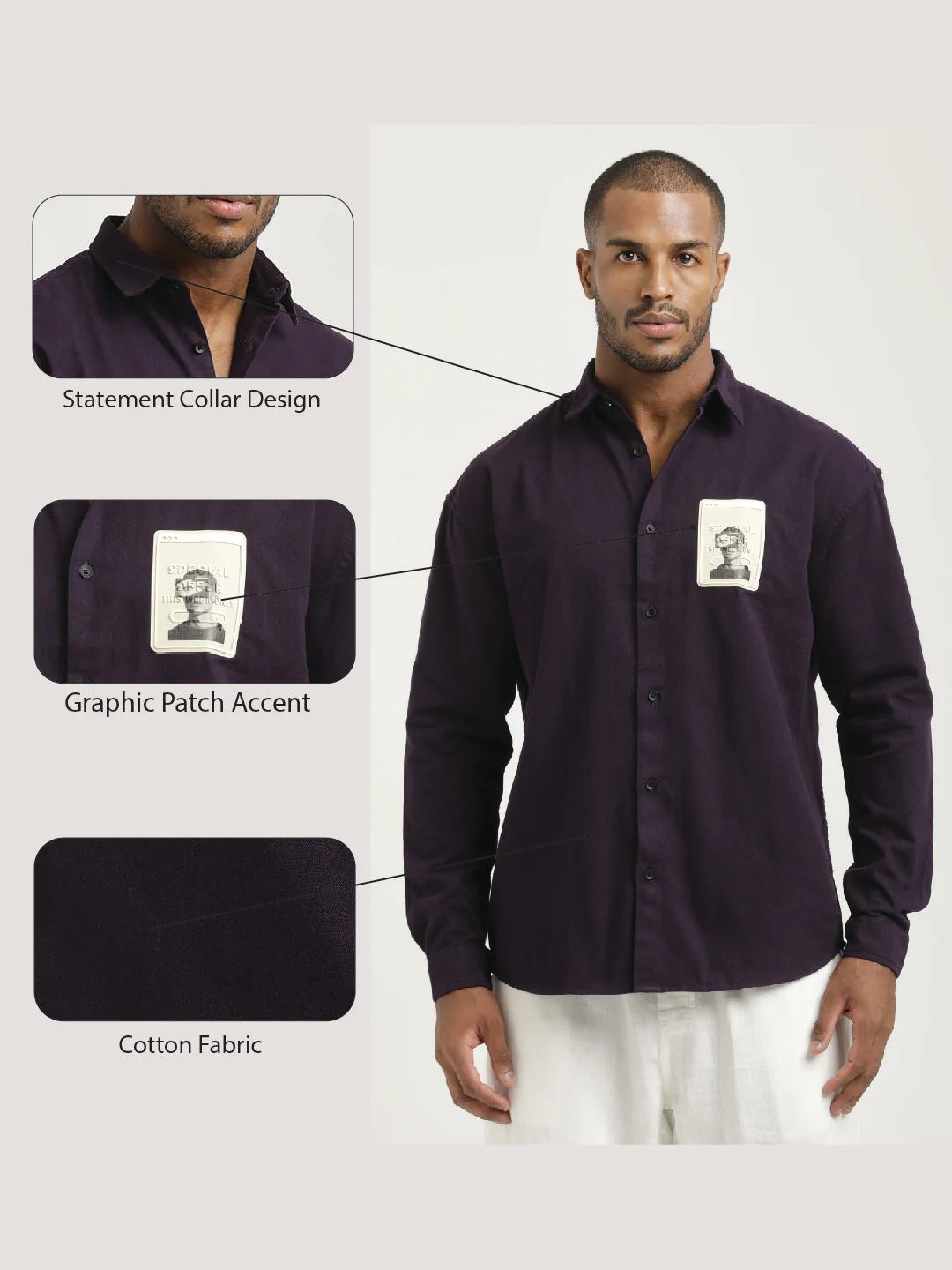 Men Cotton Shirt with Graphic Stickers - Image 2