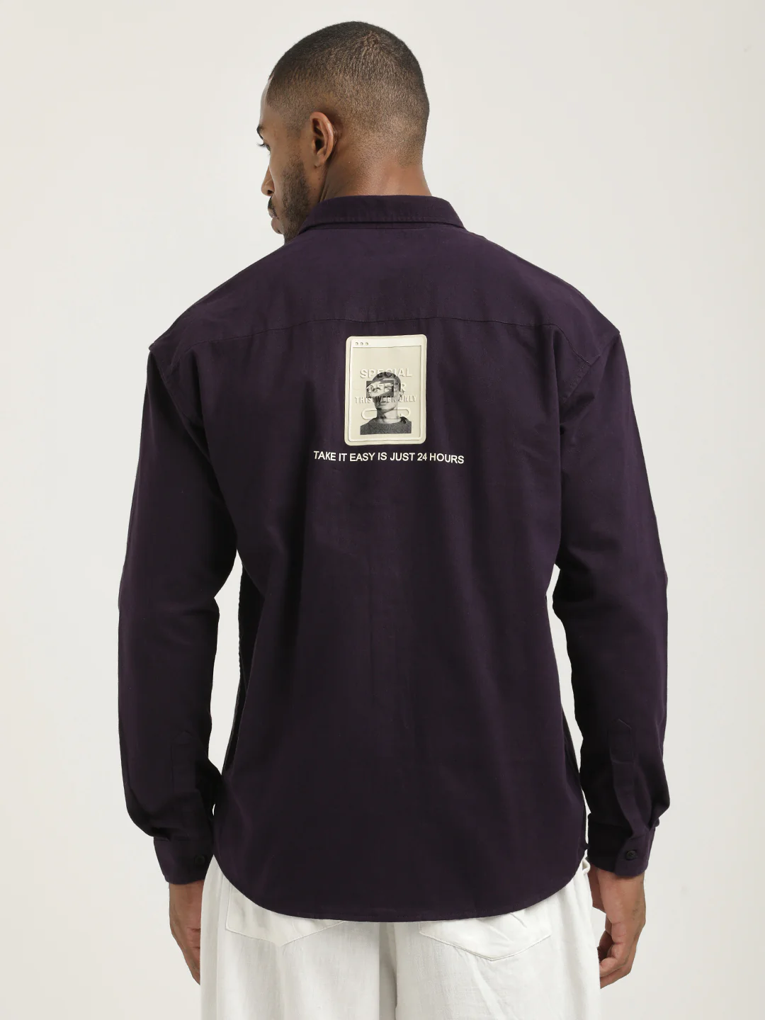Men Cotton Shirt with Graphic Stickers - Image 3