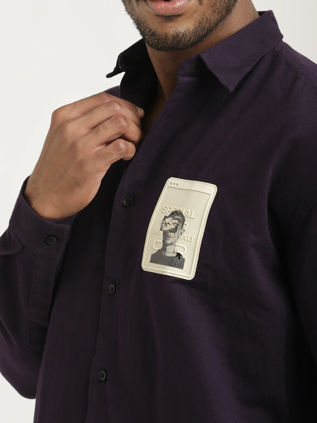 Men Cotton Shirt with Graphic Stickers - Image 4