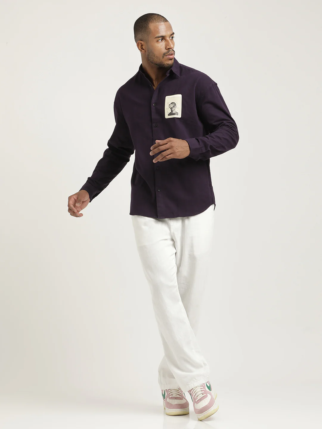 Men Cotton Shirt with Graphic Stickers - Image 6