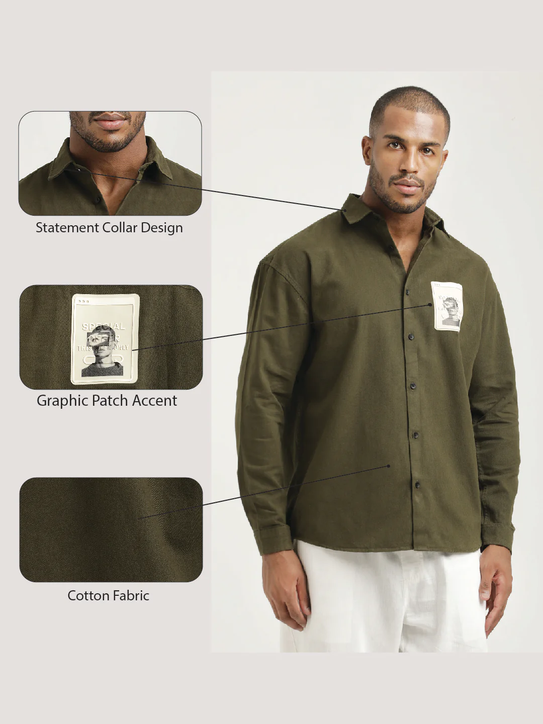 Men Cotton Shirt with Graphic Stickers - Image 2