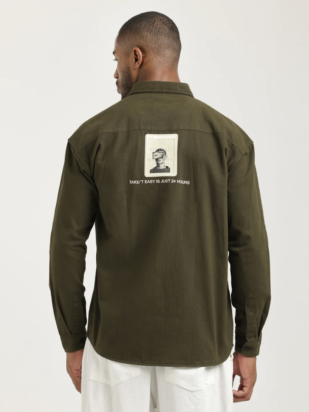 Men Cotton Shirt with Graphic Stickers - Image 3