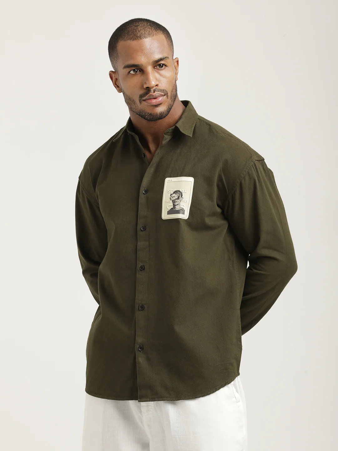 Men Cotton Shirt with Graphic Stickers - Image 4