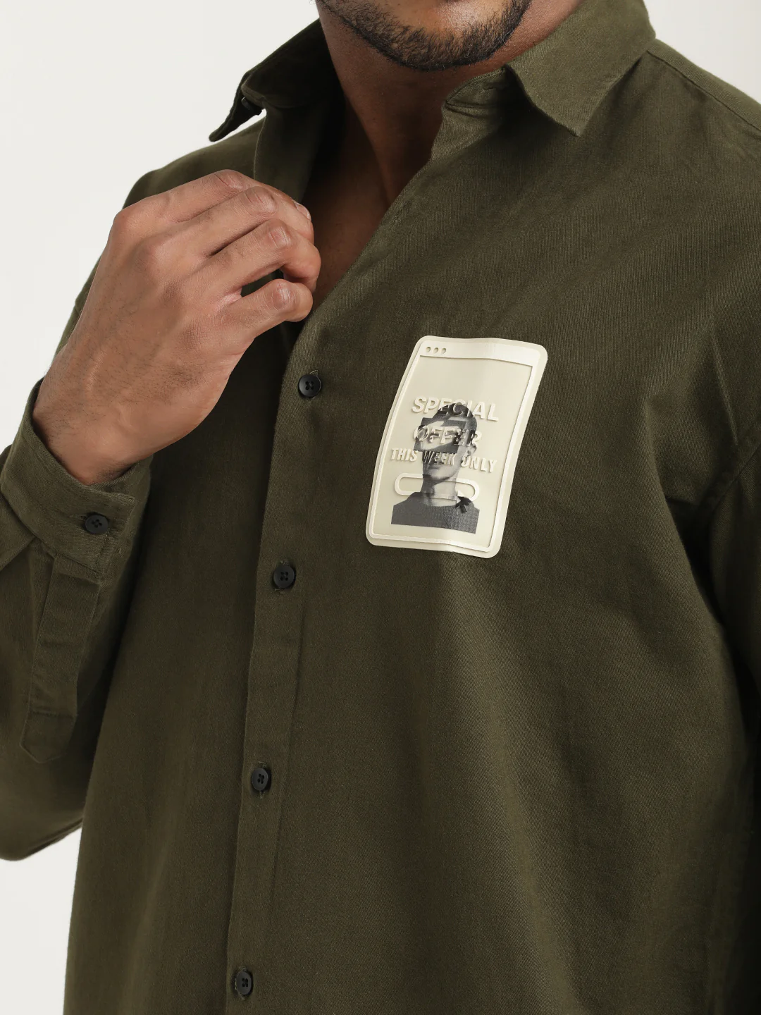 Men Cotton Shirt with Graphic Stickers - Image 5