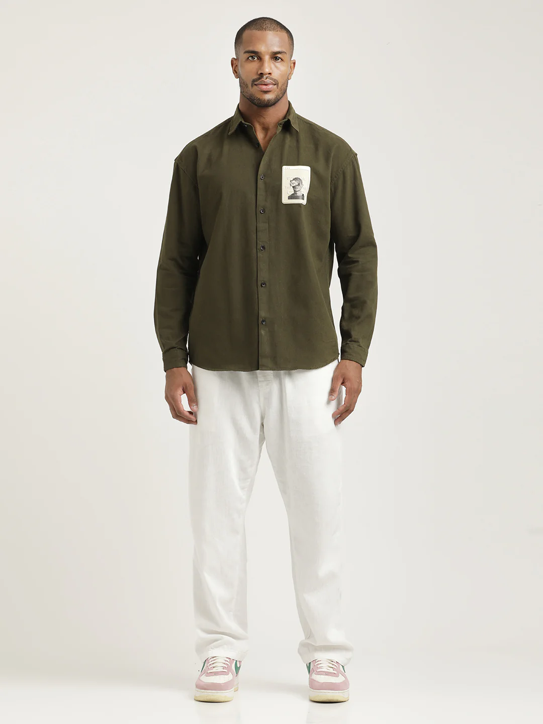 Men Cotton Shirt with Graphic Stickers - Image 6