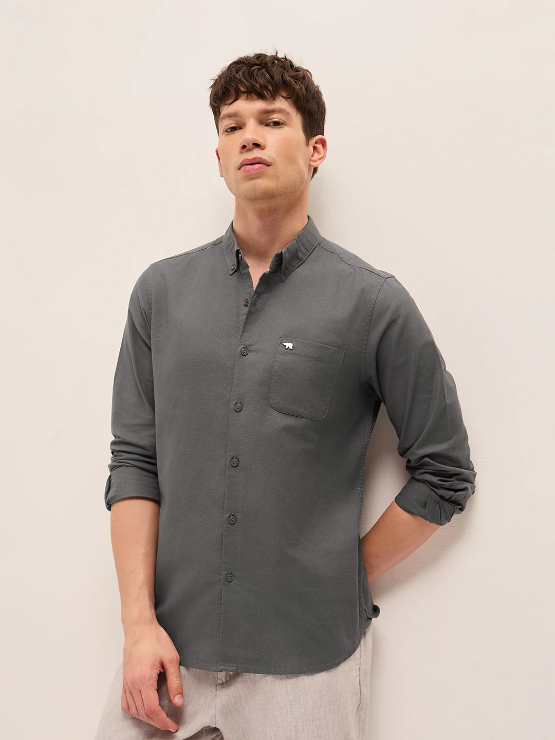 Men Cotton Solid Casual Shirt