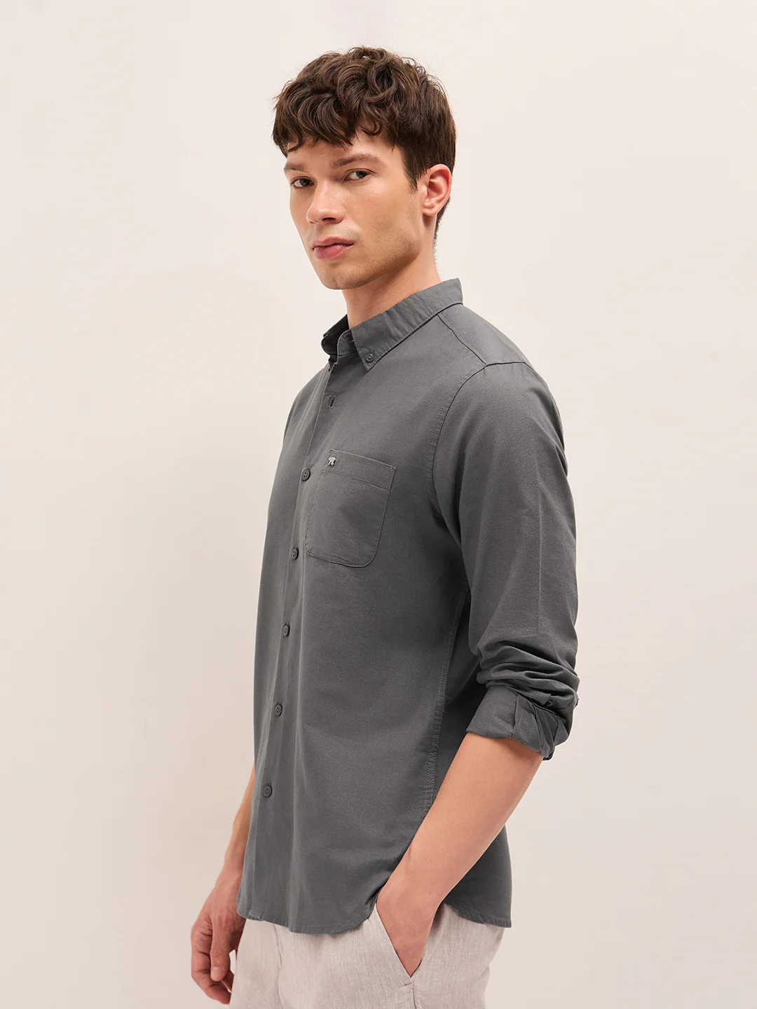 Men Cotton Solid Casual Shirt - Image 3