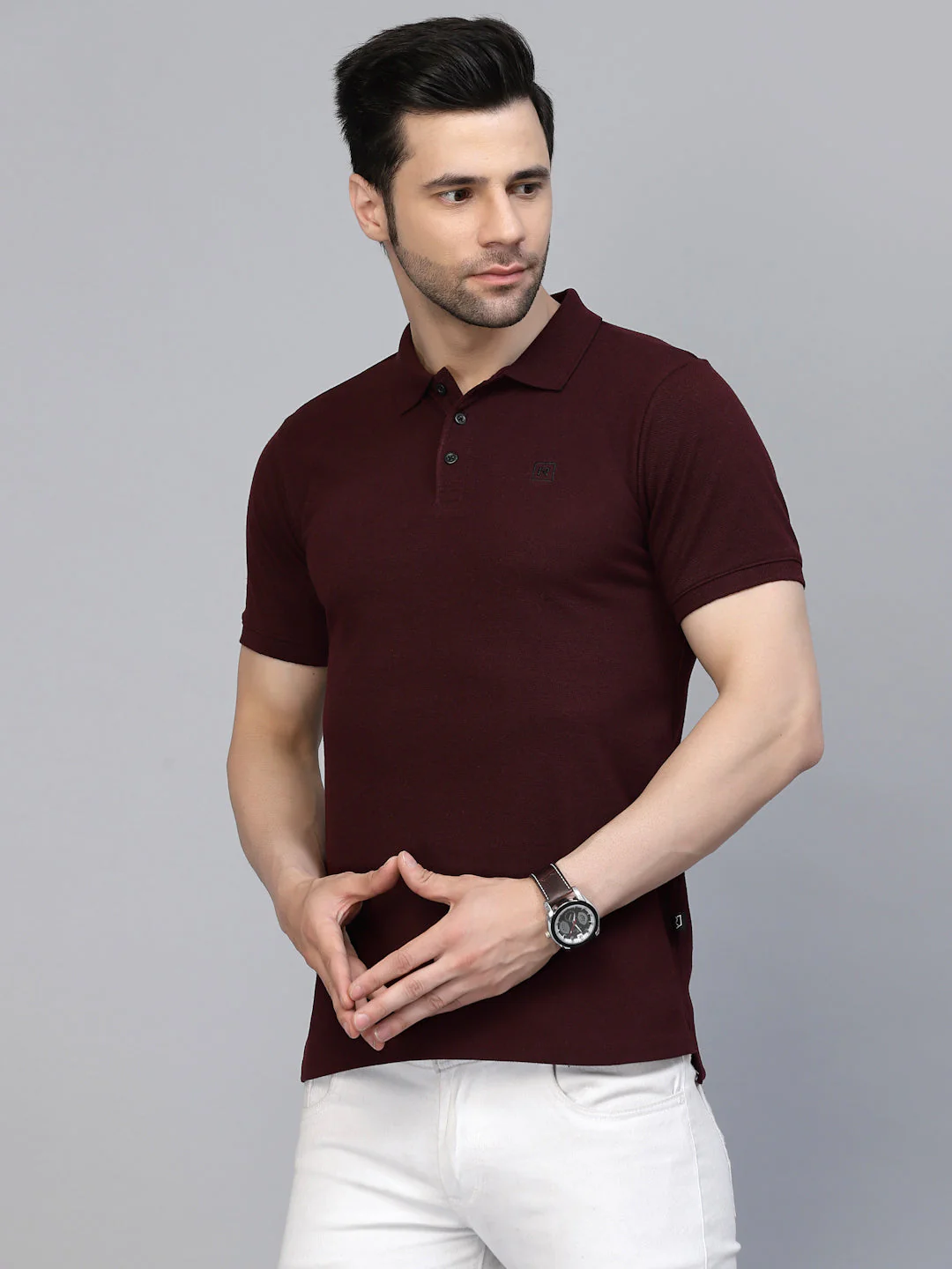 Men Cotton Fabric Solid Half Sleeves Polo T-Shirt - Image 4