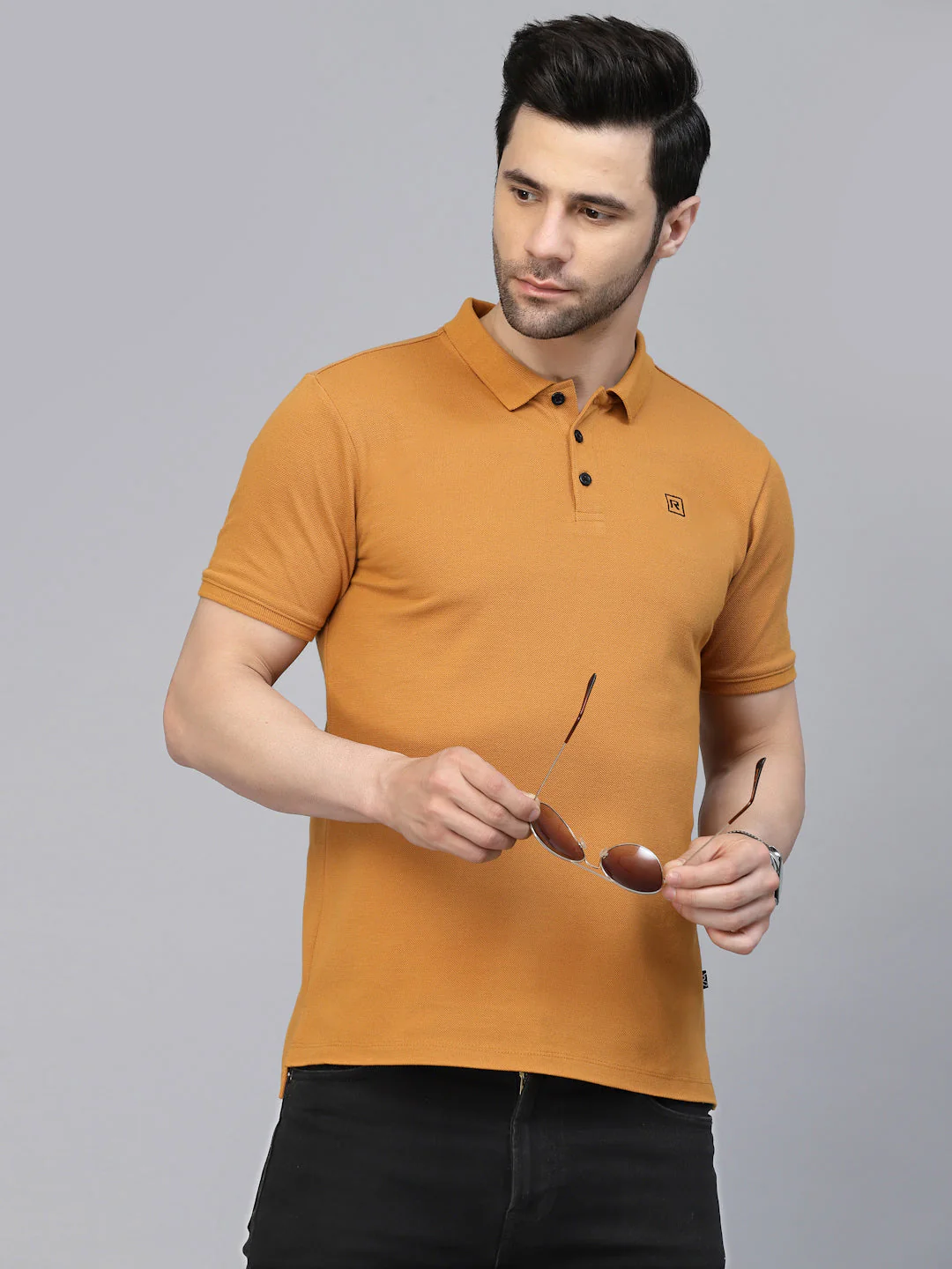 Men Cotton Fabric Solid Half Sleeves Polo T-Shirt - Image 4