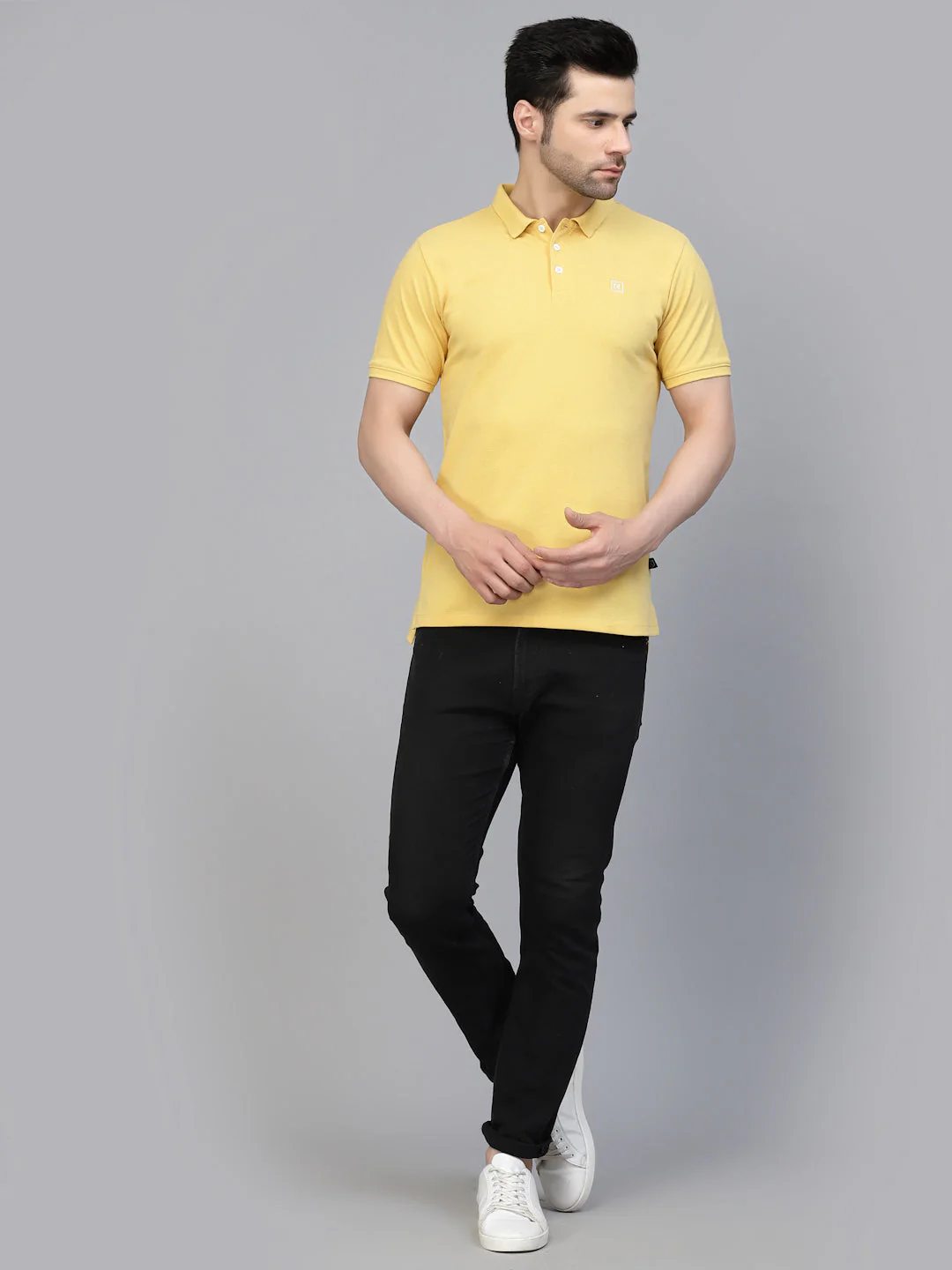 Men Cotton Fabric Solid Half Sleeves Polo T-Shirt - Image 3