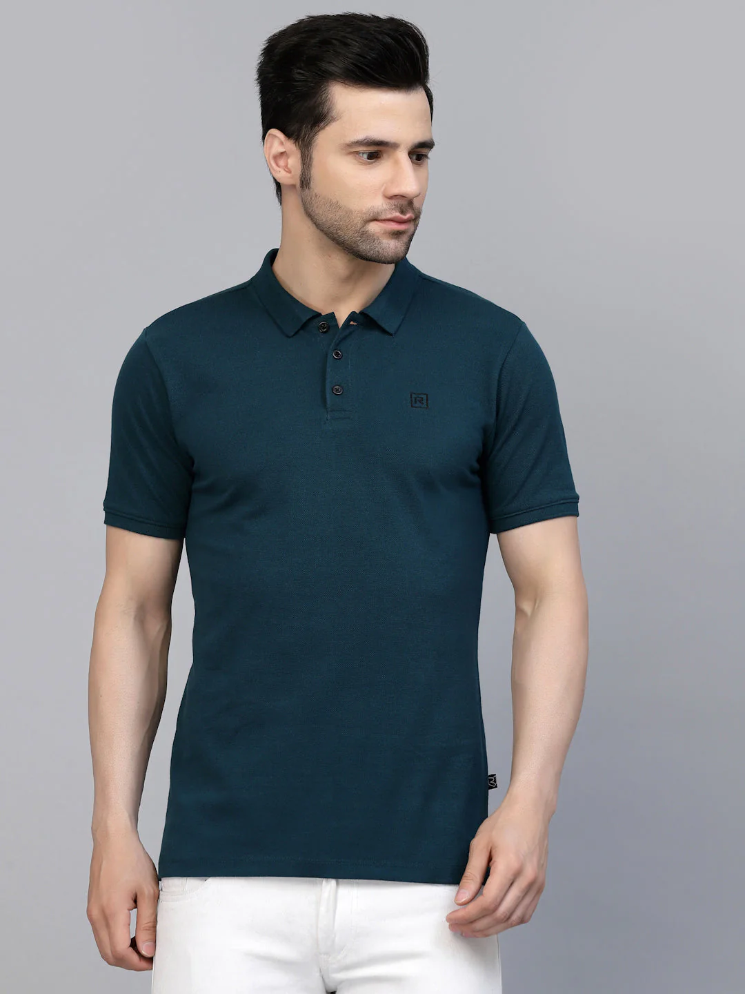 Men Cotton Fabric Solid Half Sleeves Polo T-Shirt - Image 3