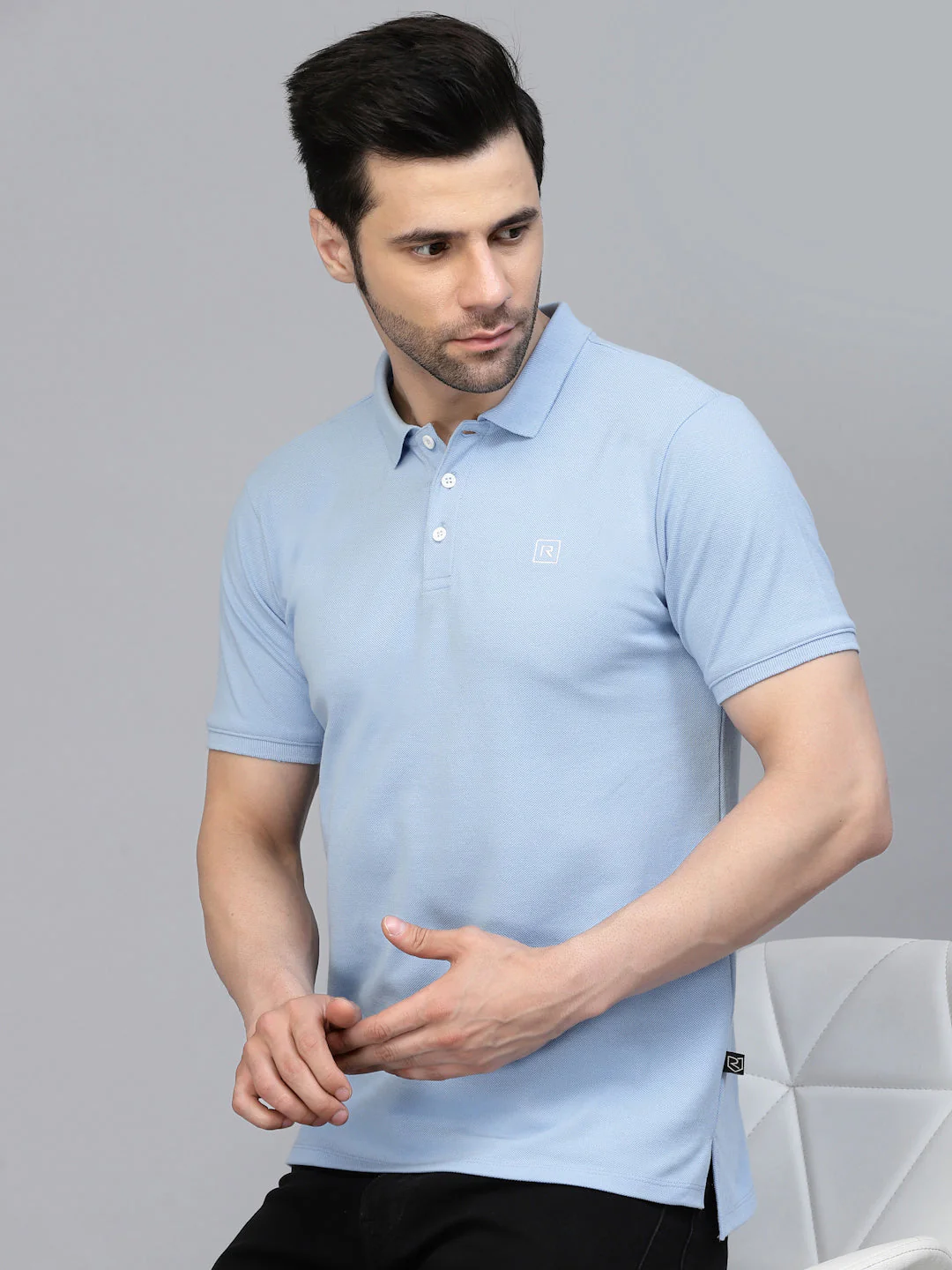Men Cotton Fabric Solid Half Sleeves Polo T-Shirt - Image 4