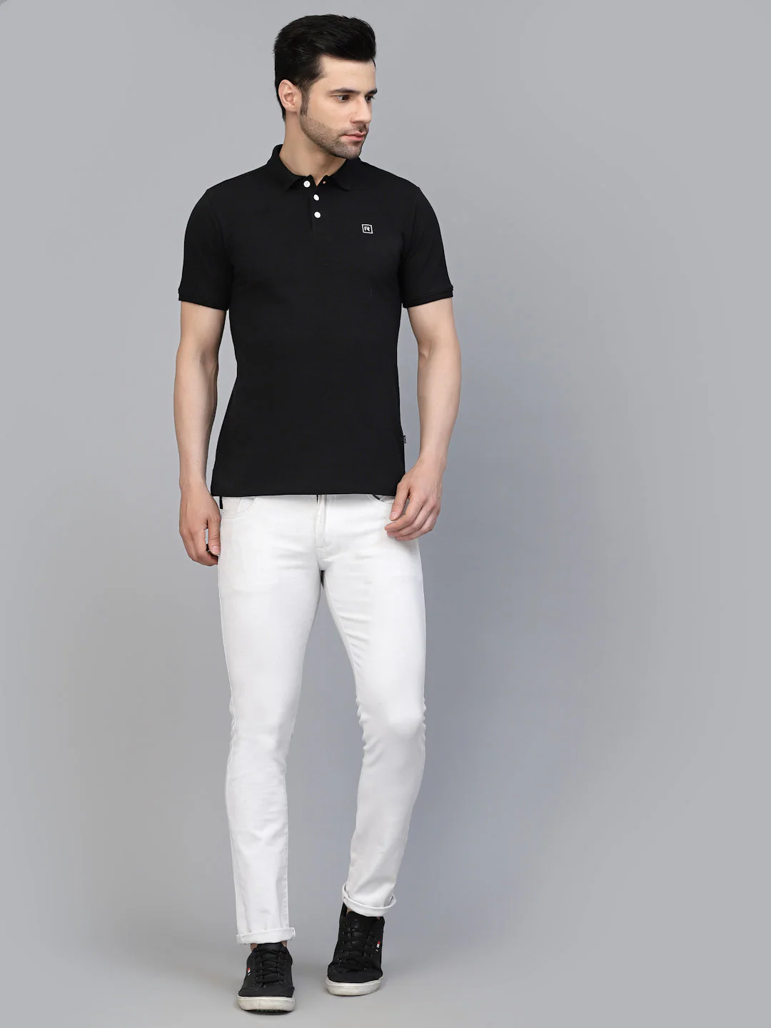 Men Cotton Fabric Solid Half Sleeves Polo T-Shirt - Image 3