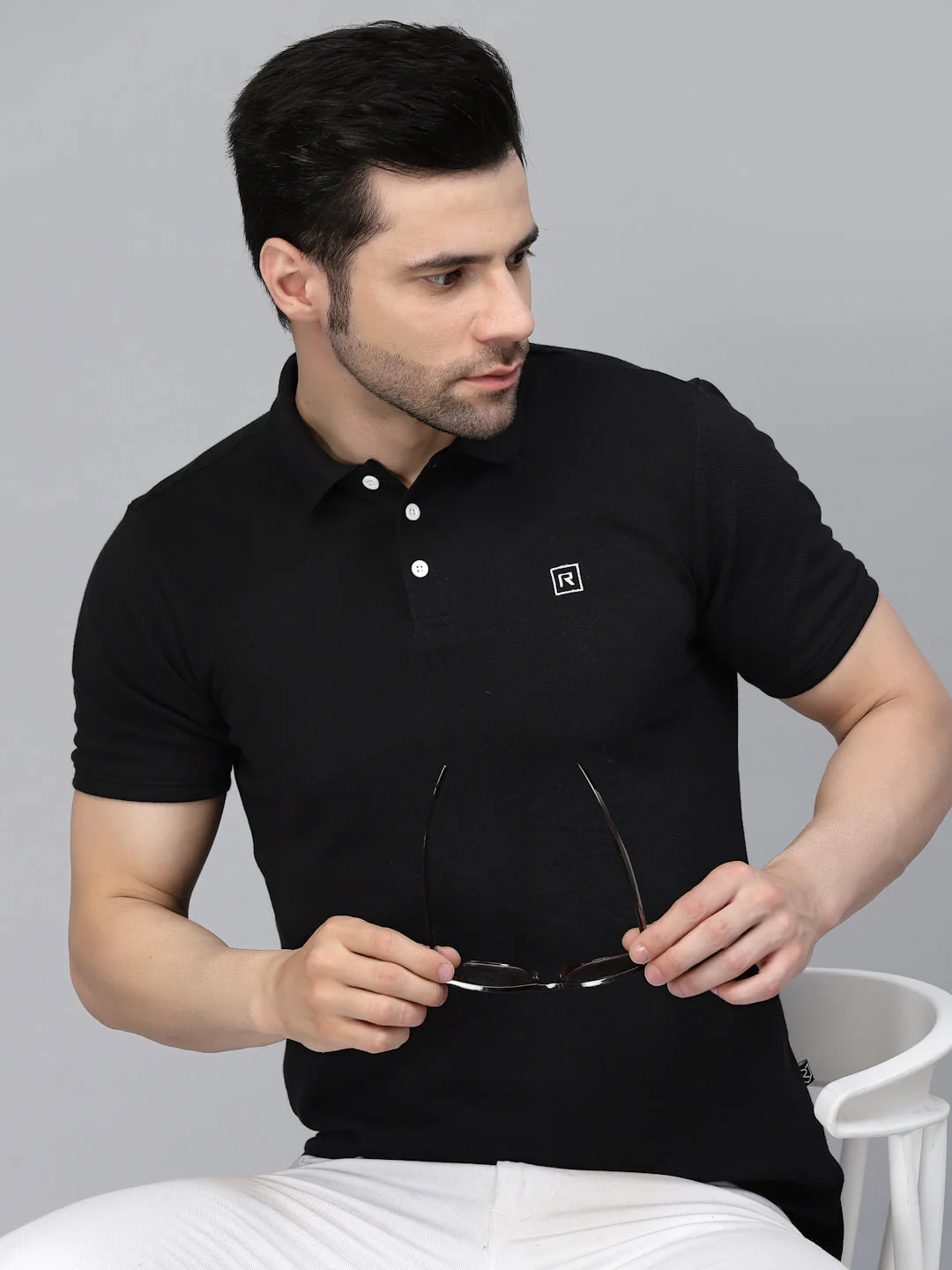 Men Cotton Fabric Solid Half Sleeves Polo T-Shirt - Image 4