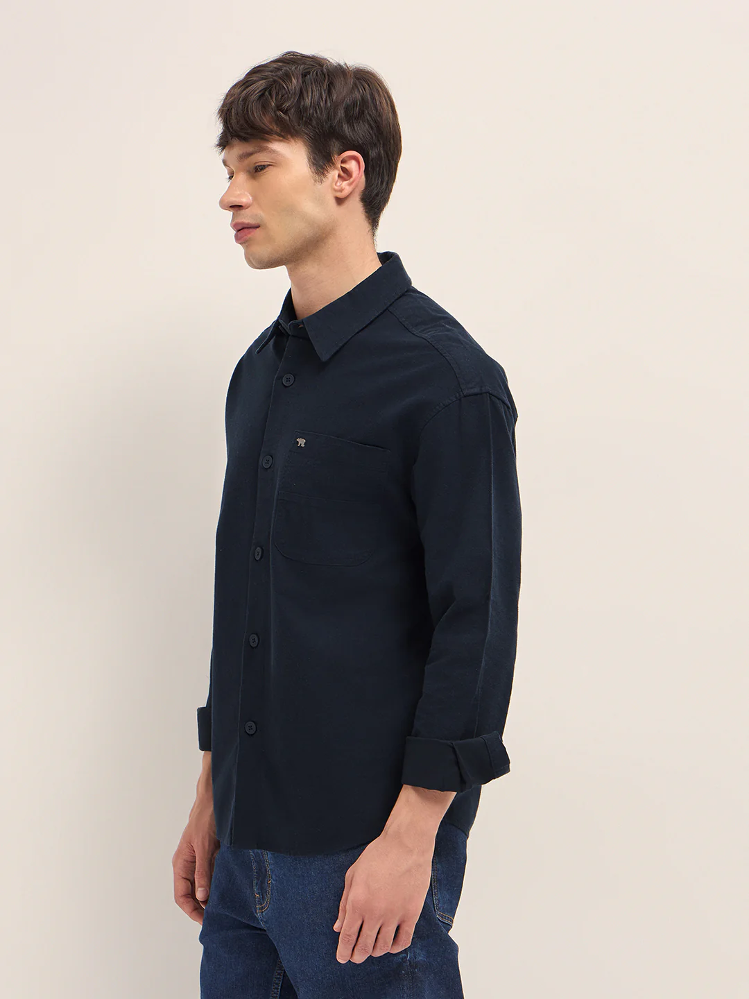 Men Cotton Solid Overshirt - Image 3