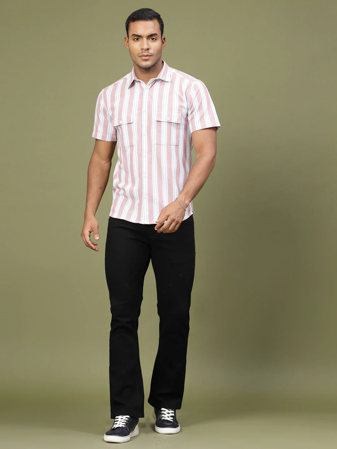 Men Cotton Fabric Stripe Tailored Utility Shirt - Image 3