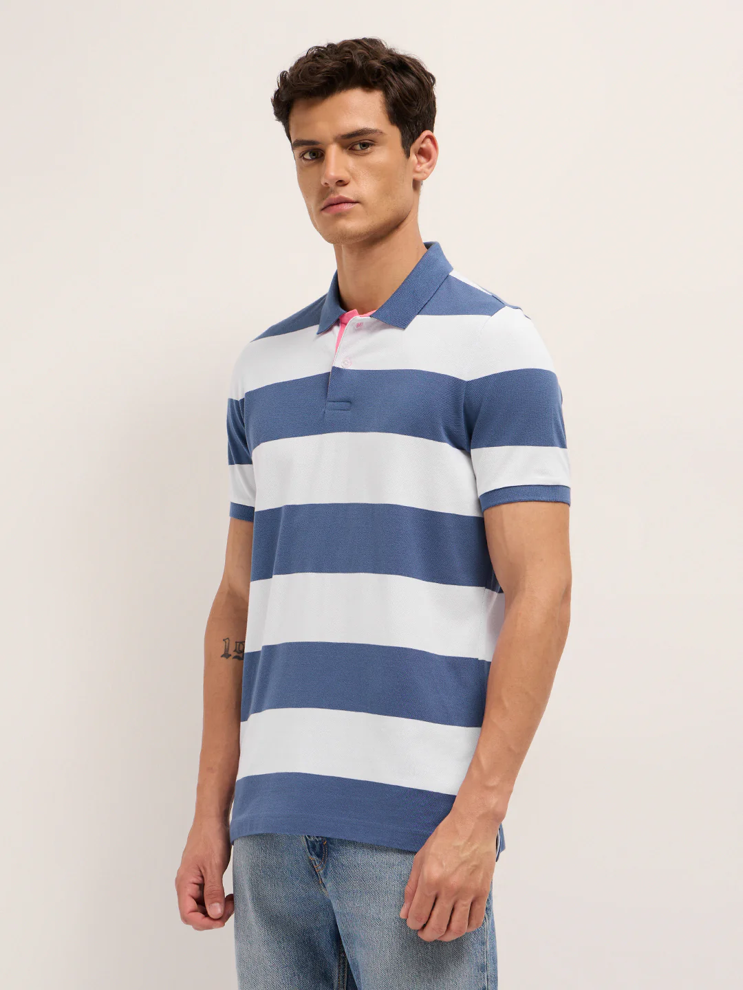Men Cotton Striped Polo T-Shirt - Image 3