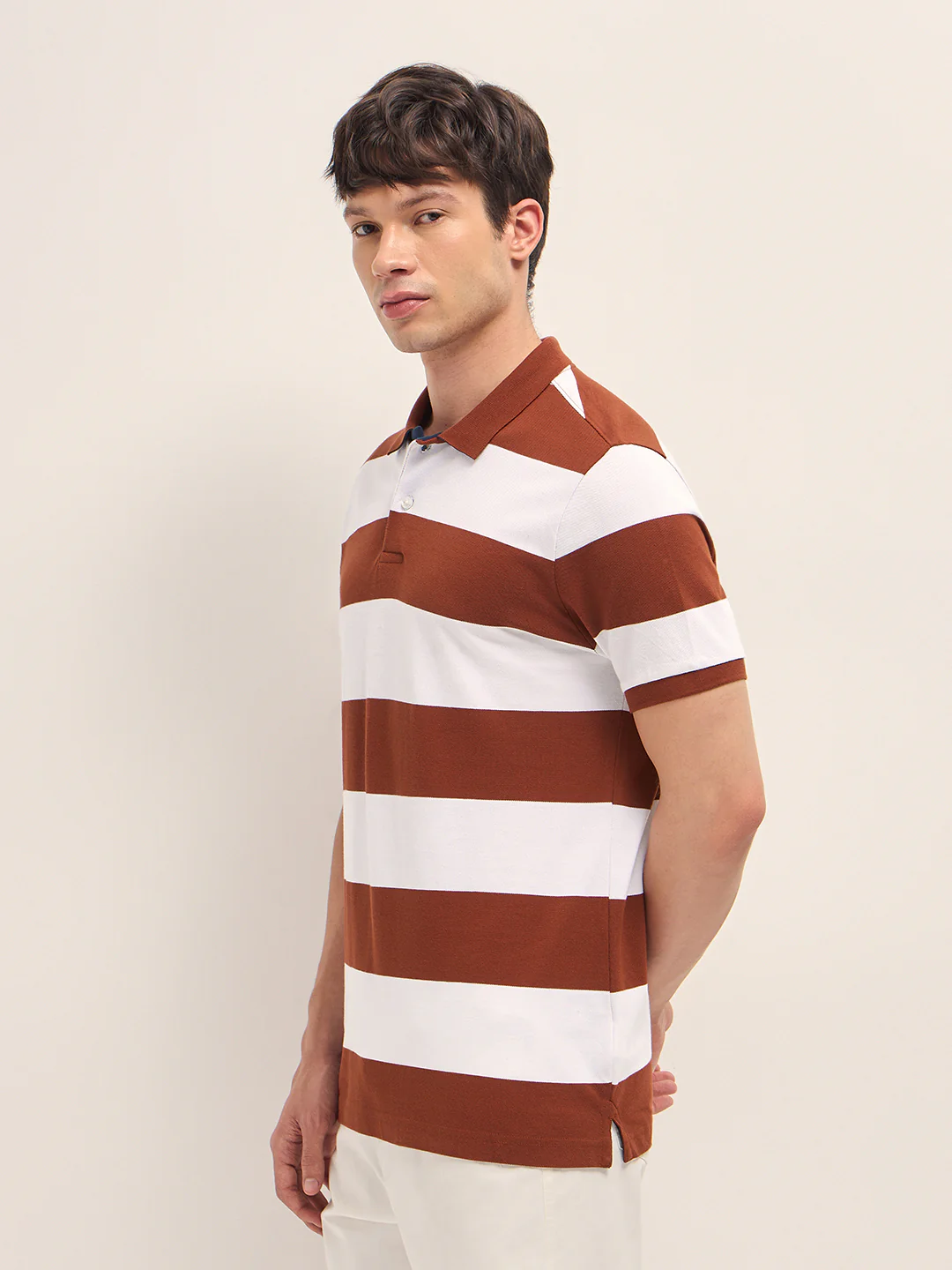Men Cotton Striped Polo T-Shirt - Image 3